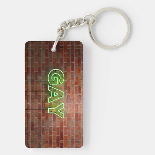 SlipperyJoeのネオン鮮やかゲイは緑のレンガwに署名 キーホルダー (裏面)