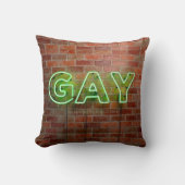 SlipperyJoeのネオン鮮やかゲイは緑のレンガwに署名 クッション (正面)