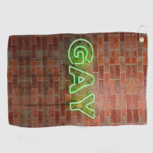 SlipperyJoeのネオン鮮やかゲイは緑のレンガwに署名 ゴルフタオル (横)