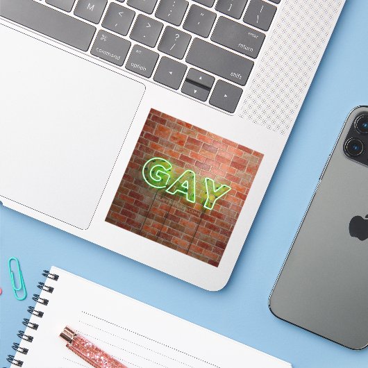 SlipperyJoeのネオン鮮やかゲイは緑のレンガwに署名 シール (ノートパソコンとiPhone)