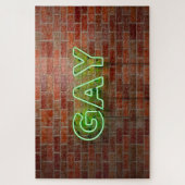 SlipperyJoeのネオン鮮やかゲイは緑のレンガwに署名 ジグソーパズル (縦)