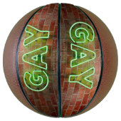 SlipperyJoeのネオン鮮やかゲイは緑のレンガwに署名 バスケットボール (縦)