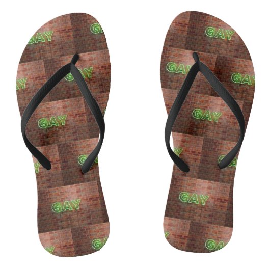 SlipperyJoeのネオン鮮やかゲイは緑のレンガwに署名 ビーチサンダル (ソール)