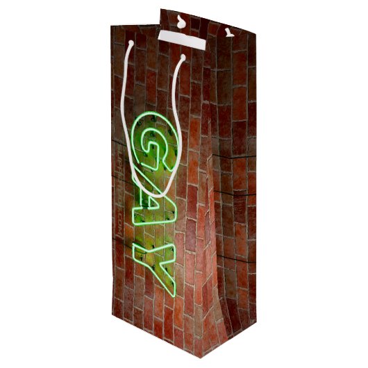 SlipperyJoeのネオン鮮やかゲイは緑のレンガwに署名 ワインギフトバッグ (裏面アングル)