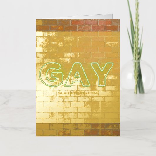 SlipperyJoeのネオン鮮やかゲイは緑のレンガwに署名 箔グリーティングカード (正面)