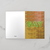 SlipperyJoeのネオン鮮やかゲイは緑のレンガwに署名 箔グリーティングカード (外側レイダウン)