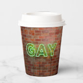 SlipperyJoeのネオン鮮やかゲイは緑のレンガwに署名 紙コップ (裏面)