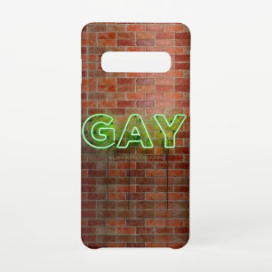 SlipperyJoeのネオン鮮やかゲイは緑のレンガwに署名 Samsung Galaxy S10ケース