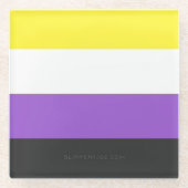 SlipperyJoeのノンバイナリー Pride フラッグ 黄色 白 ガラスコースター (正面)