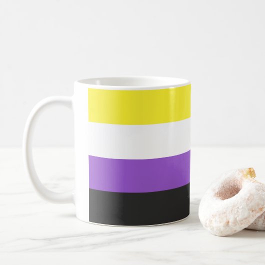 SlipperyJoeのノンバイナリー Pride フラッグ 黄色 白 コーヒーマグカップ (ドーナツ)