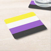 SlipperyJoeのノンバイナリー Pride フラッグ 黄色 白 スクエアペーパーコースター (アングル)