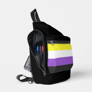 SlipperyJoeのノンバイナリー Pride フラッグ 黄色 白 スリングバッグ