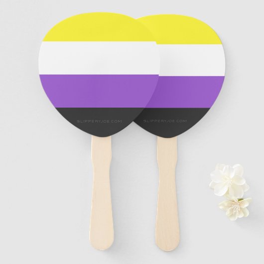 SlipperyJoeのノンバイナリー Pride フラッグ 黄色 白 ハンドファン (正面&裏面)