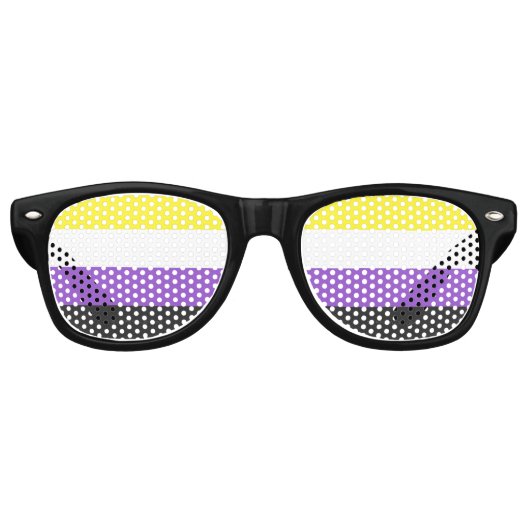 SlipperyJoeのノンバイナリー Pride フラッグ 黄色 白 レトロサングラス (正面)