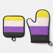 SlipperyJoeのノンバイナリー Pride フラッグ 黄色 白 鍋つかみ&鍋敷きセット (正面)