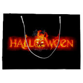 SlipperyJoeのハッピーハローウィンカボチャ白熱［赤熱］光を放つ目 ラージペーパーバッグ (裏面)