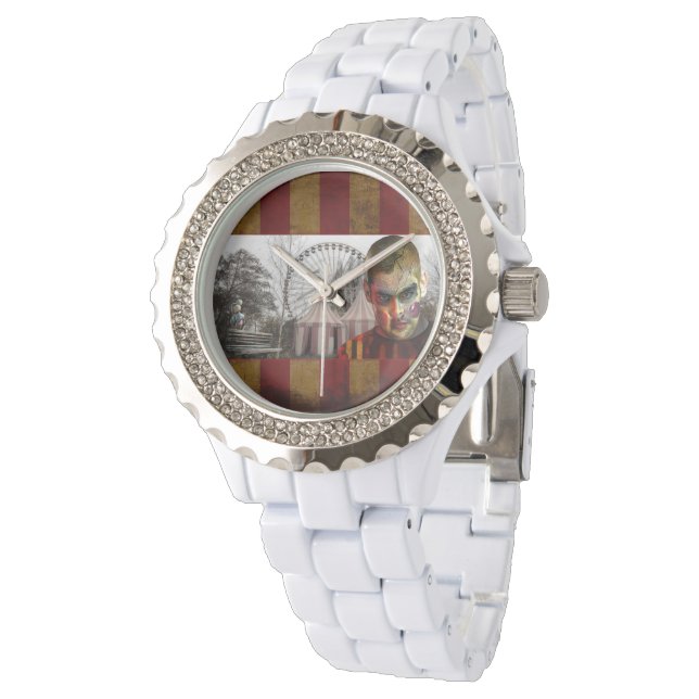 SlipperyJoeのハッピーハローウィン不気味な男の人形顔 腕時計 (アングル)