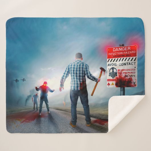 SlipperyJoeのハッピーハローウィン白熱［赤熱］光を放つアイズゾンビ シェルパブランケット (正面(横))