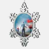 SlipperyJoeのハッピーハローウィン白熱［赤熱］光を放つアイズゾンビ スノーフレークピューターオーナメント (右)