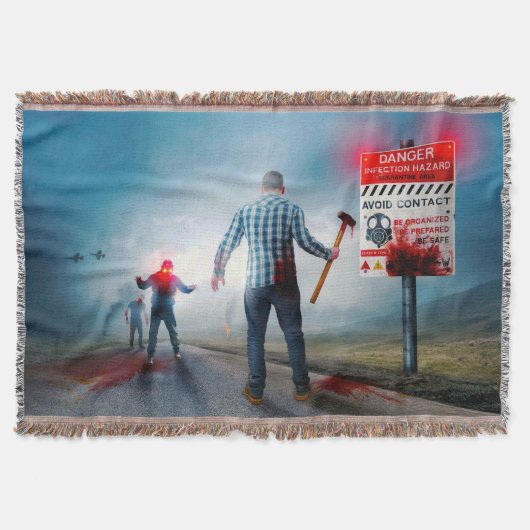 SlipperyJoeのハッピーハローウィン白熱［赤熱］光を放つアイズゾンビ スローブランケット (正面)