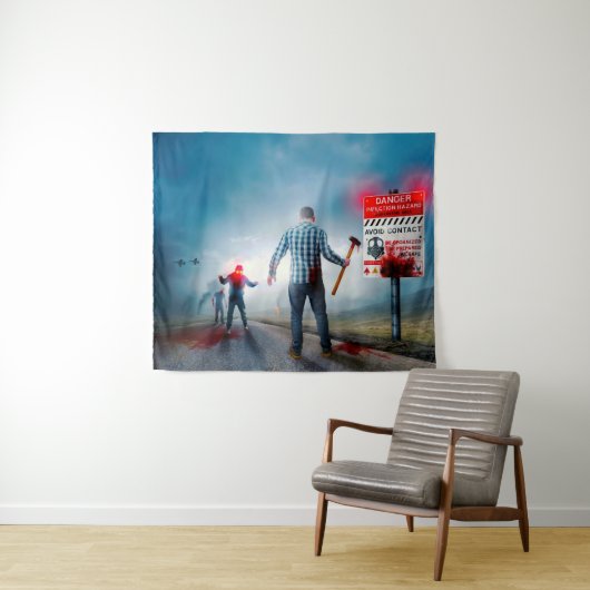 SlipperyJoeのハッピーハローウィン白熱［赤熱］光を放つアイズゾンビ タペストリー (インサイチュ(横))