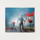 SlipperyJoeのハッピーハローウィン白熱［赤熱］光を放つアイズゾンビ タペストリー (正面(横))