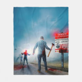 SlipperyJoeのハッピーハローウィン白熱［赤熱］光を放つアイズゾンビ フリースブランケット (正面)