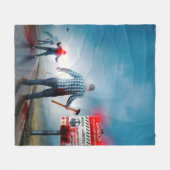 SlipperyJoeのハッピーハローウィン白熱［赤熱］光を放つアイズゾンビ フリースブランケット (正面(横))