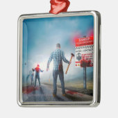 SlipperyJoeのハッピーハローウィン白熱［赤熱］光を放つアイズゾンビ メタルオーナメント (左)