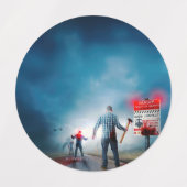 SlipperyJoeのハッピーハローウィン白熱［赤熱］光を放つアイズゾンビ ラベル (デザイン1)