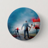 SlipperyJoeのハッピーハローウィン白熱［赤熱］光を放つアイズゾンビ 缶バッジ (正面)