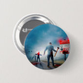 SlipperyJoeのハッピーハローウィン白熱［赤熱］光を放つアイズゾンビ 缶バッジ (正面&裏面)