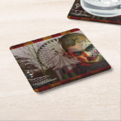 SlipperyJoeのハッピー・ハロウィン不気味な人形の顔バレ スクエアペーパーコースター (アングル)