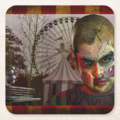 SlipperyJoeのハッピー・ハロウィン不気味な人形の顔バレ スクエアペーパーコースター (正面)