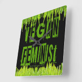 SlipperyJoeのビーガンフェミニズムの草の単語ブロック スクエア壁時計 (傾斜)