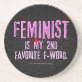 SlipperyJoeのフェミニストFワード白熱［赤熱］光を放つレッド3-D blac コースター (正面)