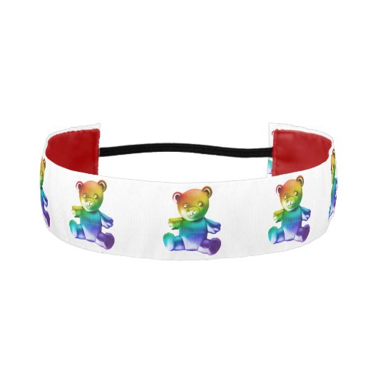 SlipperyJoeのブラシ仕上げ金属テディベアレインボーグラ アスレチックヘッドバンド (正面)
