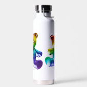 SlipperyJoeのブラシ仕上げ金属テディベアレインボーグラ ウォーターボトル (左面)