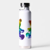 SlipperyJoeのブラシ仕上げ金属テディベアレインボーグラ ウォーターボトル (右面)