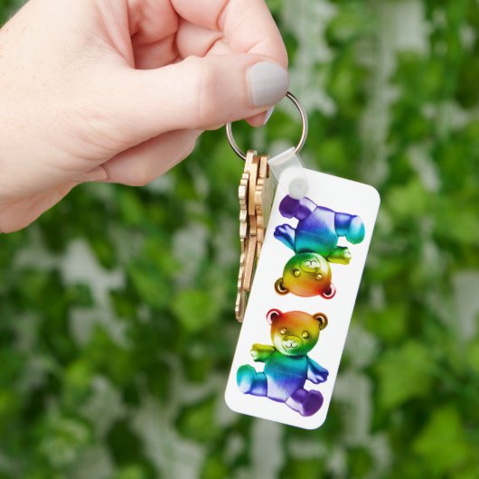 SlipperyJoeのブラシ仕上げ金属テディベアレインボーグラ キーホルダー (手)