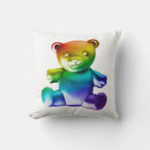 SlipperyJoeのブラシ仕上げ金属テディベアレインボーグラ クッション (正面)