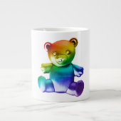 SlipperyJoeのブラシ仕上げ金属テディベアレインボーグラ ジャンボコーヒーマグカップ (正面)