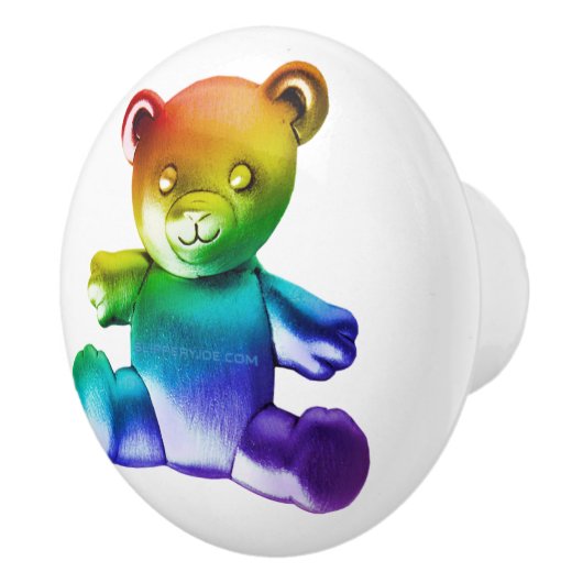 SlipperyJoeのブラシ仕上げ金属テディベアレインボーグラ セラミックノブ (右)