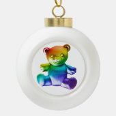SlipperyJoeのブラシ仕上げ金属テディベアレインボーグラ セラミックボールオーナメント (正面)
