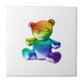 SlipperyJoeのブラシ仕上げ金属テディベアレインボーグラ タイル (正面)