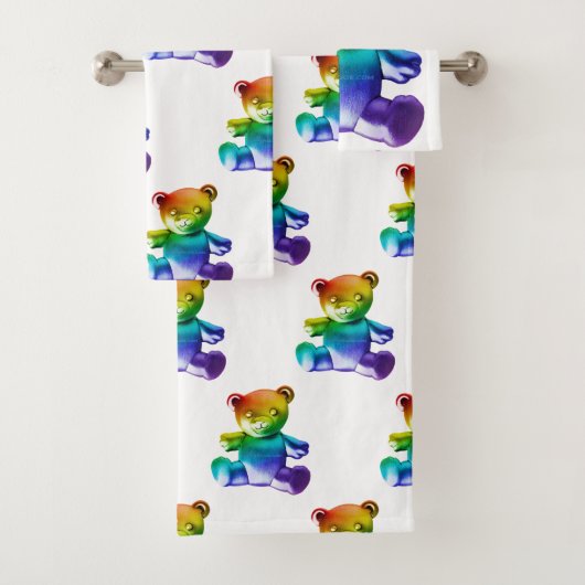 SlipperyJoeのブラシ仕上げ金属テディベアレインボーグラ バスタオルセット (インサイチュ)