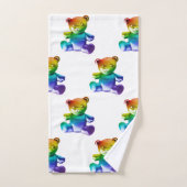 SlipperyJoeのブラシ仕上げ金属テディベアレインボーグラ バスタオルセット (ハンドタオル)