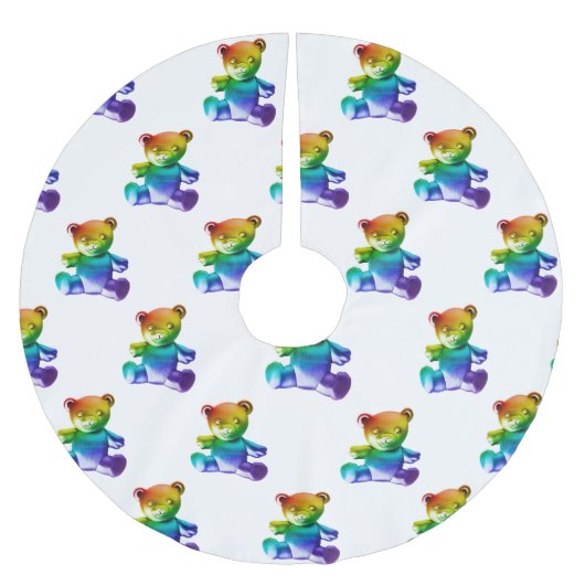 SlipperyJoeのブラシ仕上げ金属テディベアレインボーグラ ブラッシュドポリエステルツリースカート (正面)