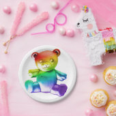 SlipperyJoeのブラシ仕上げ金属テディベアレインボーグラ ペーパープレート (パーティー)