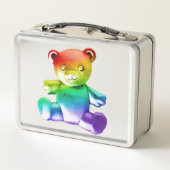SlipperyJoeのブラシ仕上げ金属テディベアレインボーグラ メタルランチボックス (裏面)